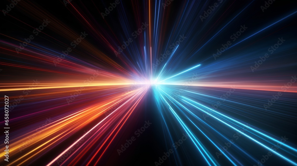 Poster data speed lines on a dark background, representing the concept of optical cables and high internet 