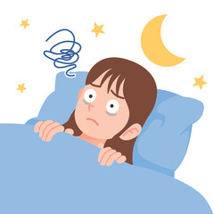 眠れない　若い女性　白バック