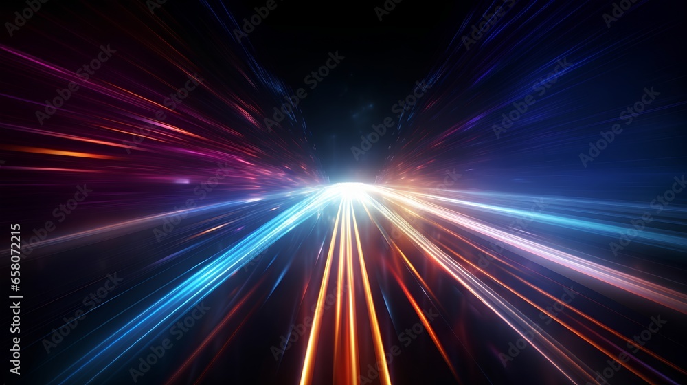 Poster data speed lines on a dark background, representing the concept of optical cables and high internet 