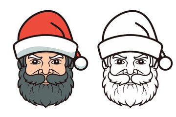 Santa Claus face. Christmas icons set. Cute cartoon head of Santa