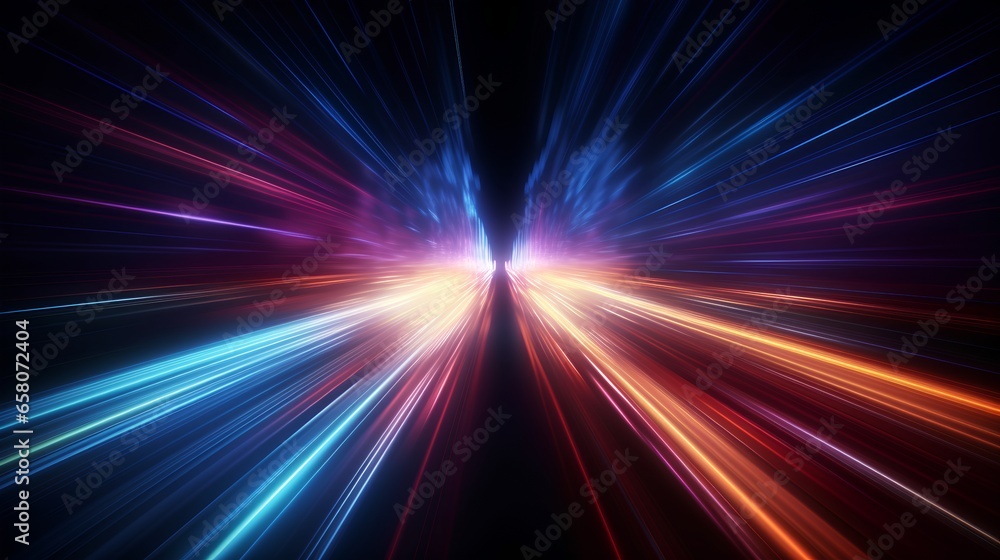 Poster data speed lines on a dark background, representing the concept of optical cables and high internet 