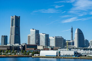 Naklejka premium 神奈川県横浜市西区みなとみらい地区の都市風景