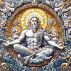 Fototapeta na wymiar Almighty God, creator of the world, bas-relief in classical style.
