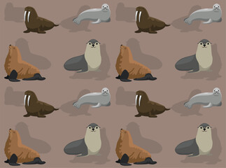 Seal Sea Lion Walrus Cartoon Seamless Wallpaper Background