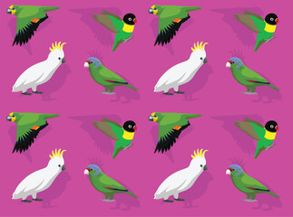 Animal Parrot Lovebird Cockatoo Amazon Cartoon Seamless Wallpaper Background