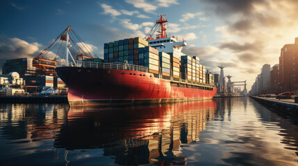 Logistics and transportation cargo ship for business , International Container Cargo ship in the seaport