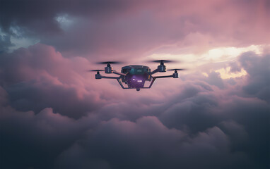 image of a drone flying with clouds in the background ai generative