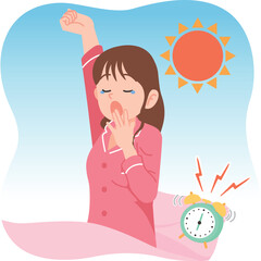 起きる　あくび　若い女性　バストアップ