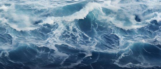 Surface. Storm on the ocean. Top view of the sea waves. Generative artificial intelligence