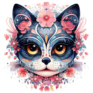 Sugar Skull Cat Clip Art Digital Paper Sublimation Background