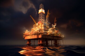 Drilling rig at sea. Generative AI