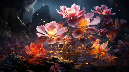 Bloom of Legends with mythical legendary flowers , illustrator image, HD - obrazy, fototapety, plakaty