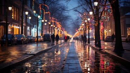Fototapeta na wymiar Christmas lights and cityscape Urban holiday , illustrator image, HD