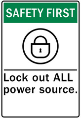 Multiple power source warning sign and labels this equipment is powered by more than one source