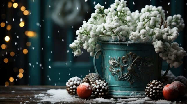 Christmas wreath and snowfall Wintery door decoration , illustrator image, HD