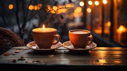 Cozy winter cafe with steaming mugs Warm and inviting , illustrator image, HD