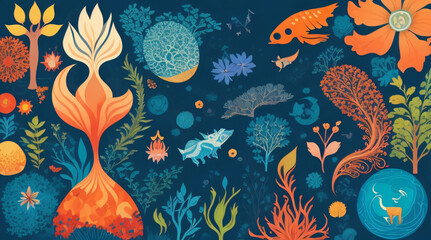 underwater world with colorful fish and plant