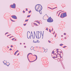 Doodle candy. Hand drawn vector Illustration doodle with candy.