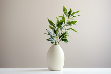 White vase with plant. Generative AI