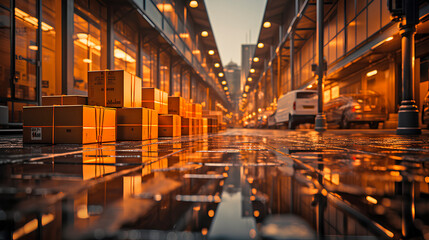 Piles of packages waiting to be handed out on a street. Concept of carriage of goods