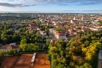Aerial sunny autumn fall view of Vilnius old town, Lithuania