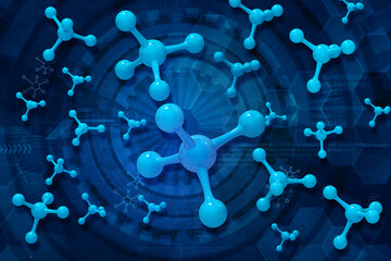 Atom molecule on scientific background. 3d illustration..