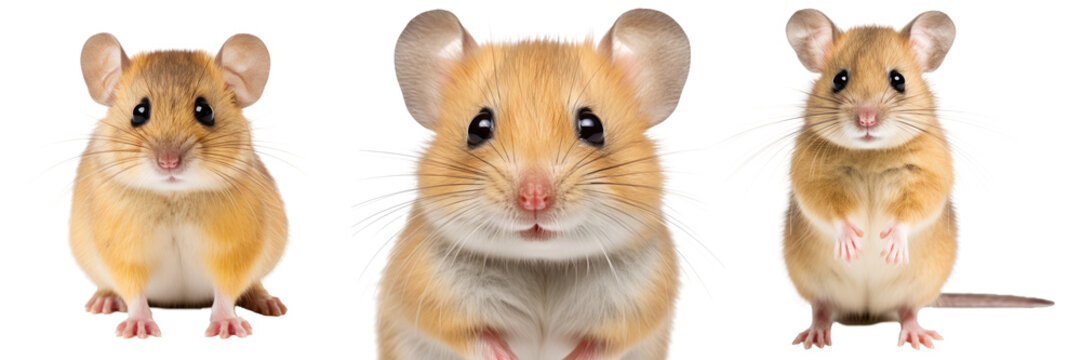 Mouse (dormouse) collection (portrait, sitting, standing), animal bundle isolated on a white background as transparent PNG