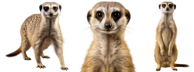 Foto op Aluminium meerkat collection (portrait, standing), animal bundle isolated on a white background as transparent PNG © Flowal93