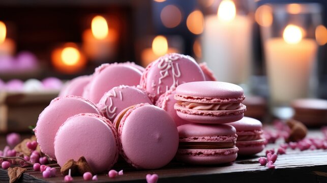 Heart-shaped macarons in a bakery Pastel-colored , illustrator image, HD