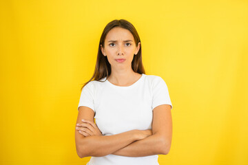 Upset Woman Arms Crossed Frustrated and Annoyed Copy Space - obrazy, fototapety, plakaty