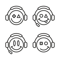 Emoticon gamer icon vector illustration. Set of emoji on isolated background. Headphones sign concept