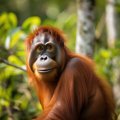 Fototapeta premium borneo orangatan looking out of forest..