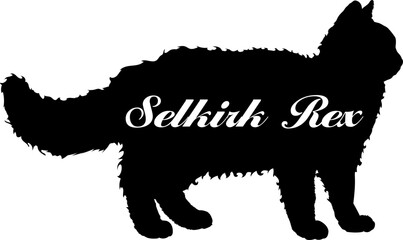 Selkirk Rex bundle cat, cat breeds, cat silhouette, monogram cat