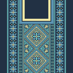 floral embroidery neckline background. ikat and cross stitch geometric seamless pattern ethnic oriental traditional. Aztec style illustration design for carpet, wallpaper, clothing, wrapping, batik.	