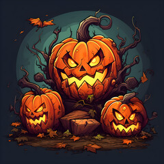 Funny Halloween Pumpkins, Illustration, created with the help of AI