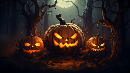 Illustration, Halloween Pumpkin Delight, created with the help of AI - obrazy, fototapety, plakaty