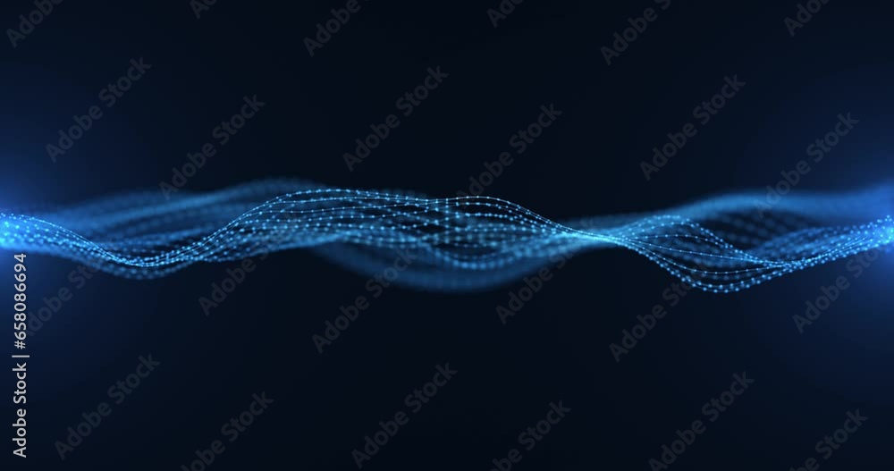 Poster blue digital wave of particles and dots, futuristic cyber background. digital particle cyber or tech