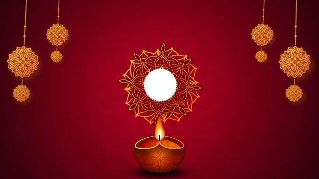 Happy Navaratri wishes and greetings. Glowing lamp and decorations.
