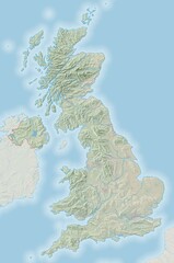 Topographic map of the United Kingdom with colored landcover - 658087053