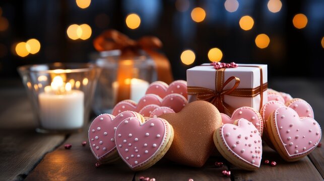 Sweetheart Soiree with heart-shaped cookies Valentine , illustrator image, HD