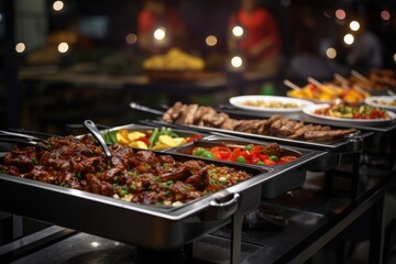 Buffey grilled meat with vegetables and spices