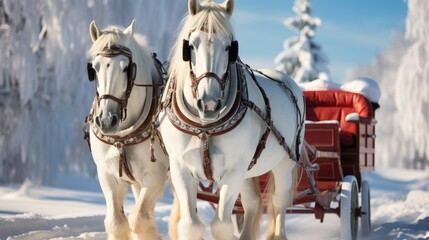 Winter horse-drawn sleigh ride Snowy countryside , illustrator image, HD