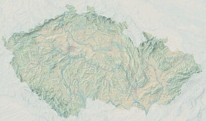 Topographic map of Czech Republic with colored landcover - obrazy, fototapety, plakaty