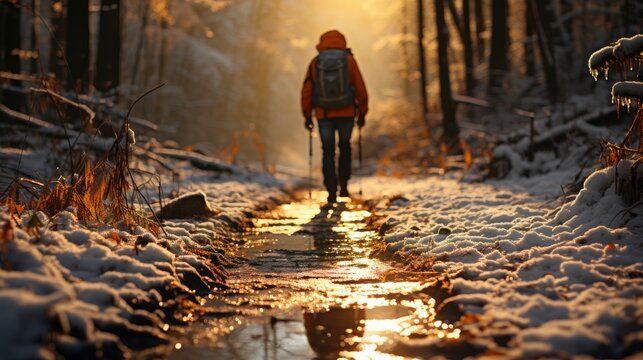 Winter hiking with snowshoes Snow-covered trail , illustrator image, HD