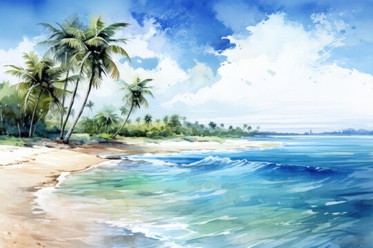 illustration of beach with palm trees
