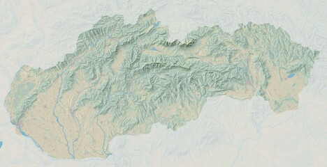 Topographic map of Slovakia with colored landcover - 658089804