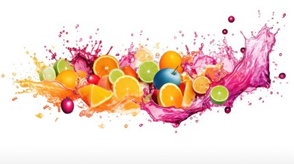 fruits colorful splashes on white