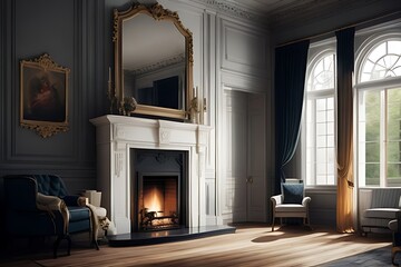 : hall, elegant, fireplace, big windows , painting over the fireplace (1).jpg
Actions: