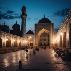 uzbekistan night madrassa court. - obrazy, fototapety, plakaty