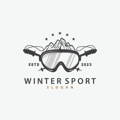 Ski Sport Logo, Winter Snow Sports Design Retro Vintage Vector Illustration